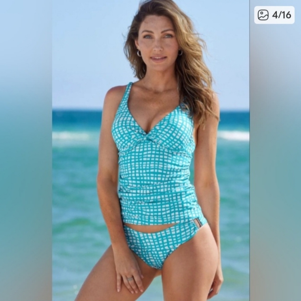 VENUS Checker Me Blue Tankini Swim Top, size 4